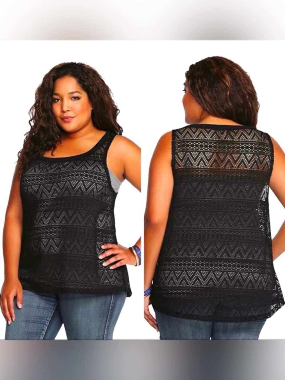 Torrid | Geometric Crochet Muscle Tank in Black | size 1
